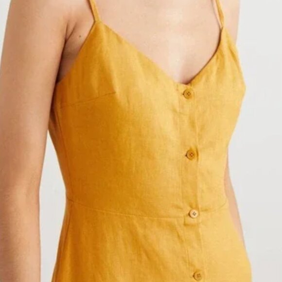 Reformation Parke Linen Midi Dress Yellow Button Front Sundress Pockets Sz 4 - Picture 1 of 3
